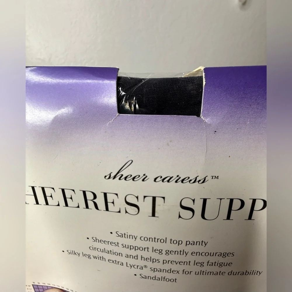 Vtg Sheer‎ Caress Sheerest Support LONG Pantyhose Off Black Control Top Sandal